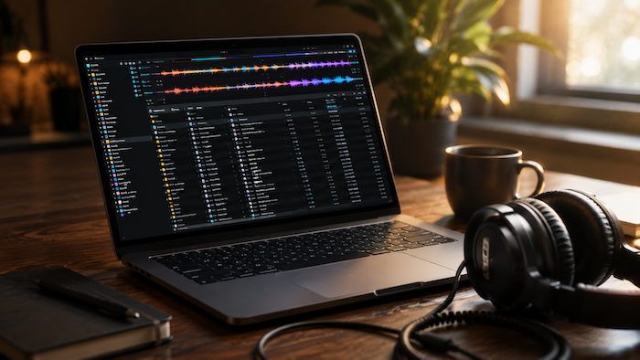 laptop and headphones used to organize your DJ music library