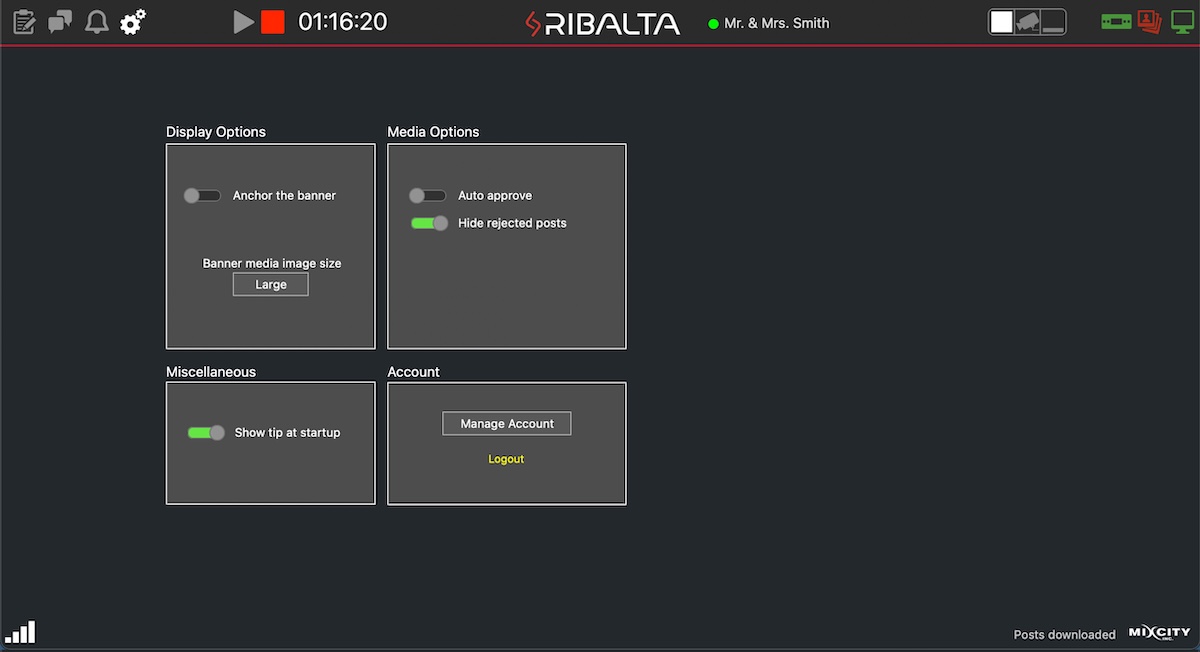 Ribalta Desktop App Interface Settings